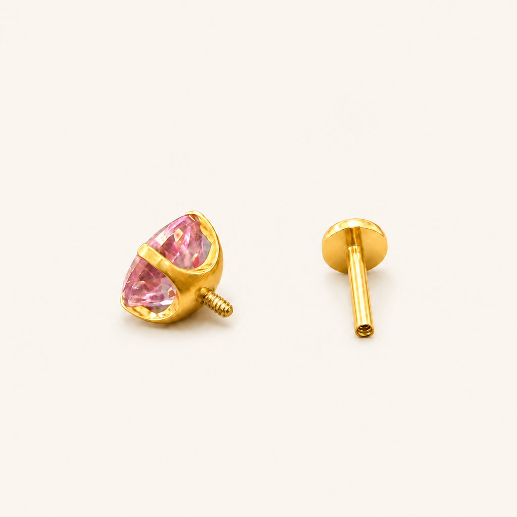 Titanium Pink Topaz Flat Back Stud Earrings