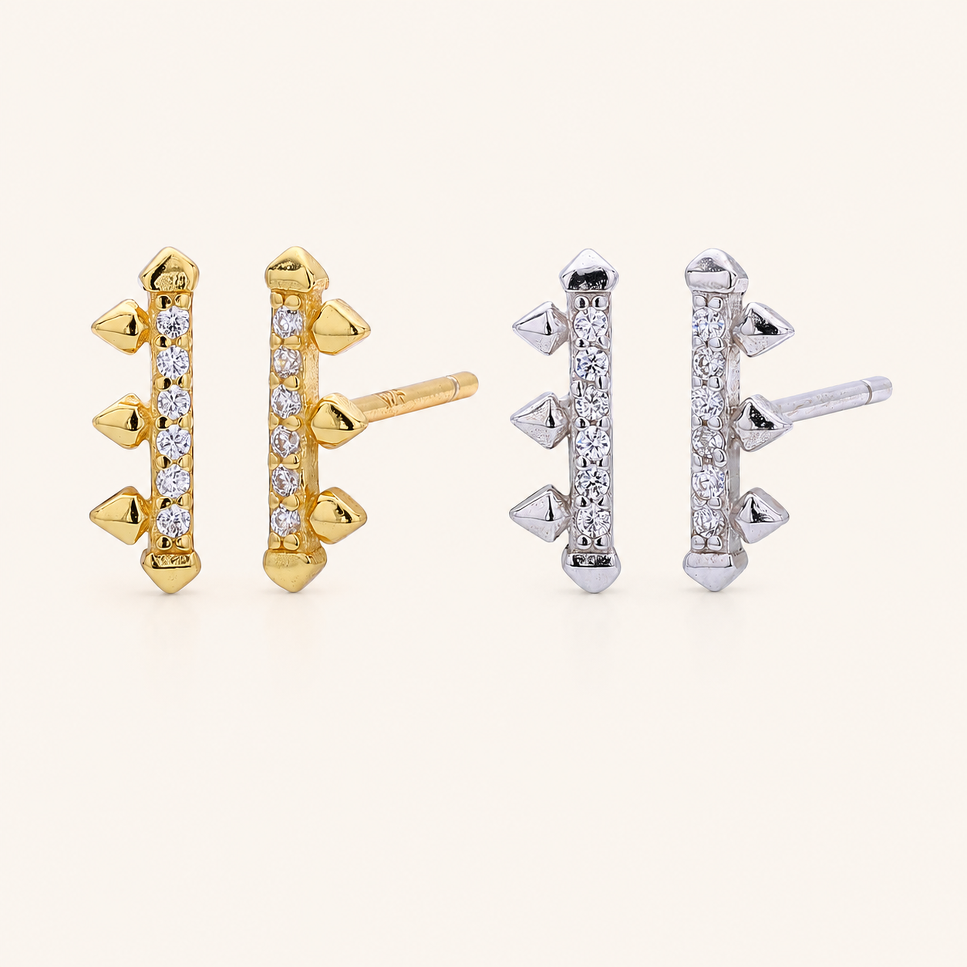 Sterling Silver Zirconia Rake Stud Earrings