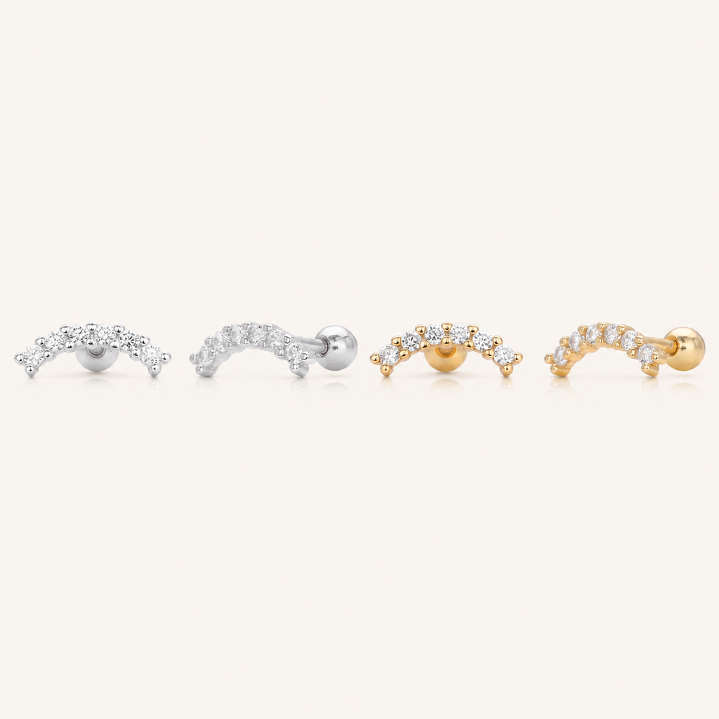 Sterling Silver Moon Pavé Zirconia Flat Back Earrings