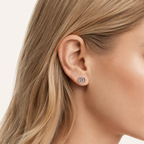 Sterling Silver Double Ring Zirconia Wrap Stud Earrings worn on the ear