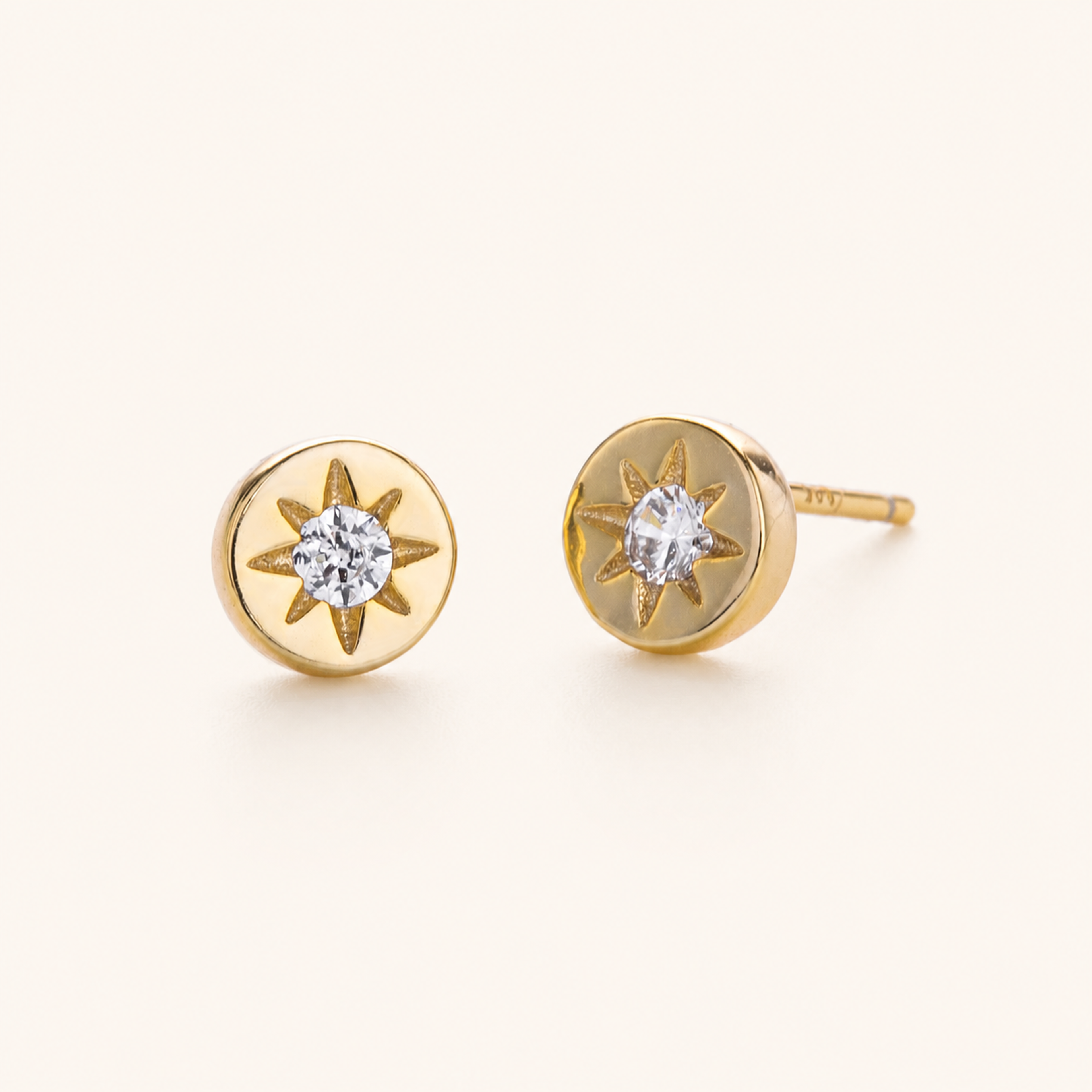 Sterling Silver Eight-Point Star Solitaire Stud Earrings detail view