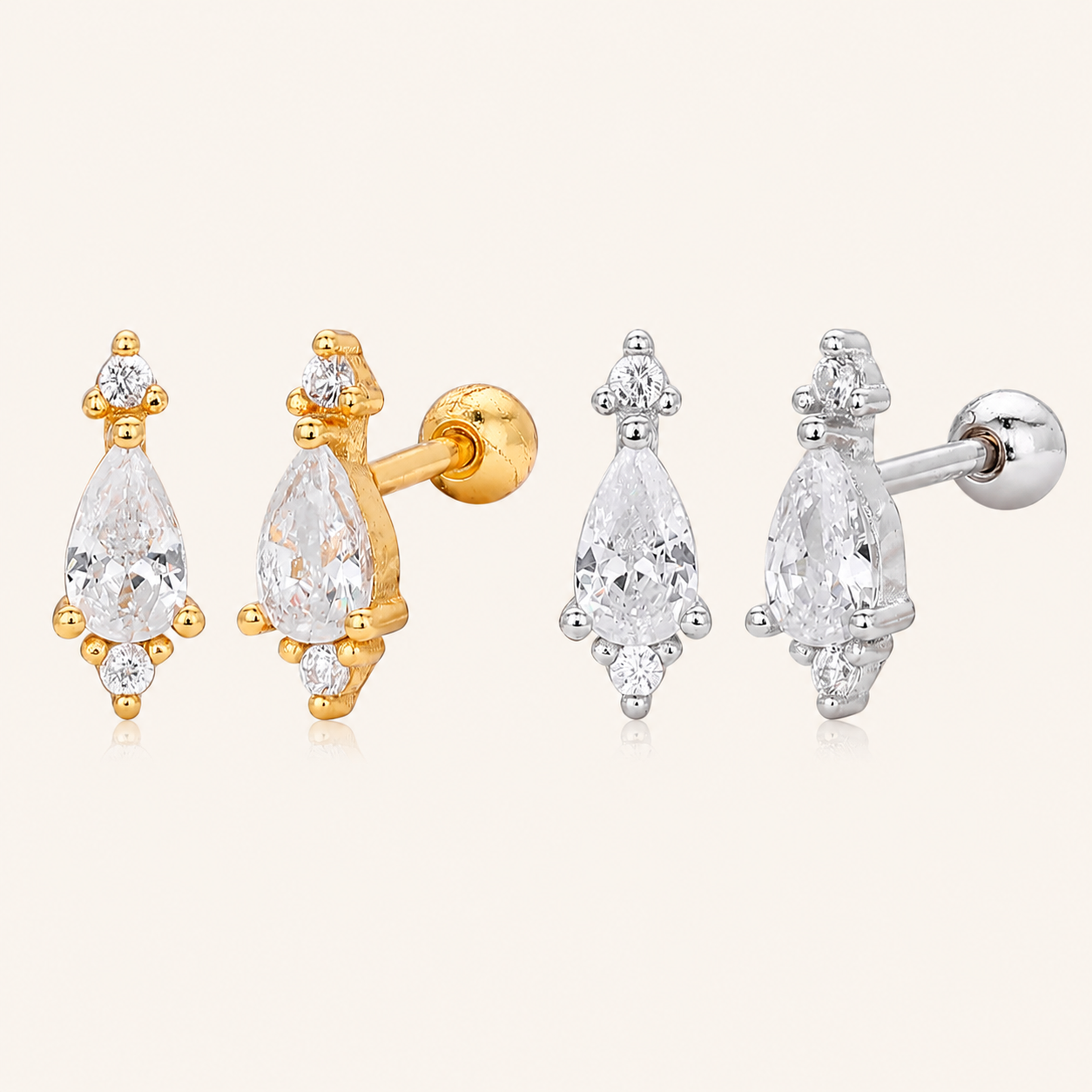 Sterling Silver Teardrop Zirconia Flat Back Earrings