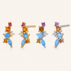 Sterling Silver Colorful Zirconia Geometric Stud Earrings