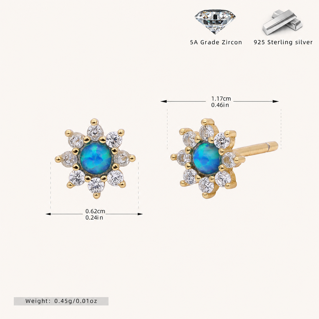 Sterling Silver Opal Sunflower Stud Earrings - Gold