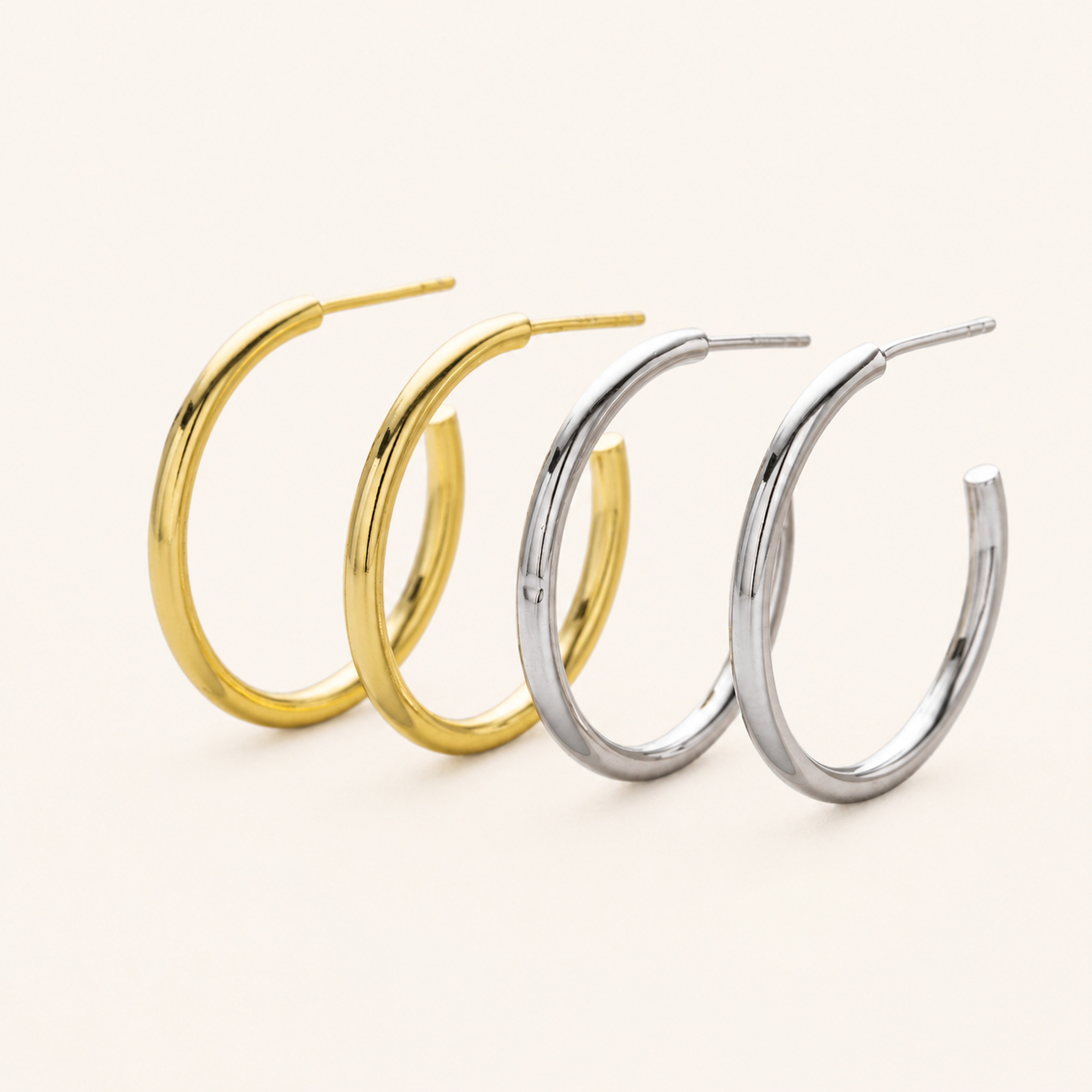 Sterling Silver Polished Round Hoop Earrings detail view