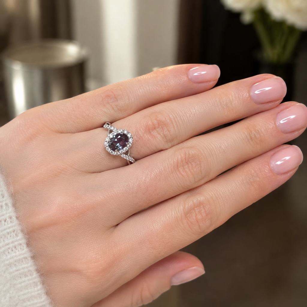 Crossloom Lab-Grown Alexandrite Ring worn on hand