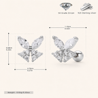 Sterling Silver Zirconia Butterfly Flat Back Earrings - Platinum
