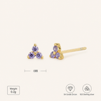 Sterling Silver Triangle Zirconia Stud Earrings - Gold / Purple Zircon