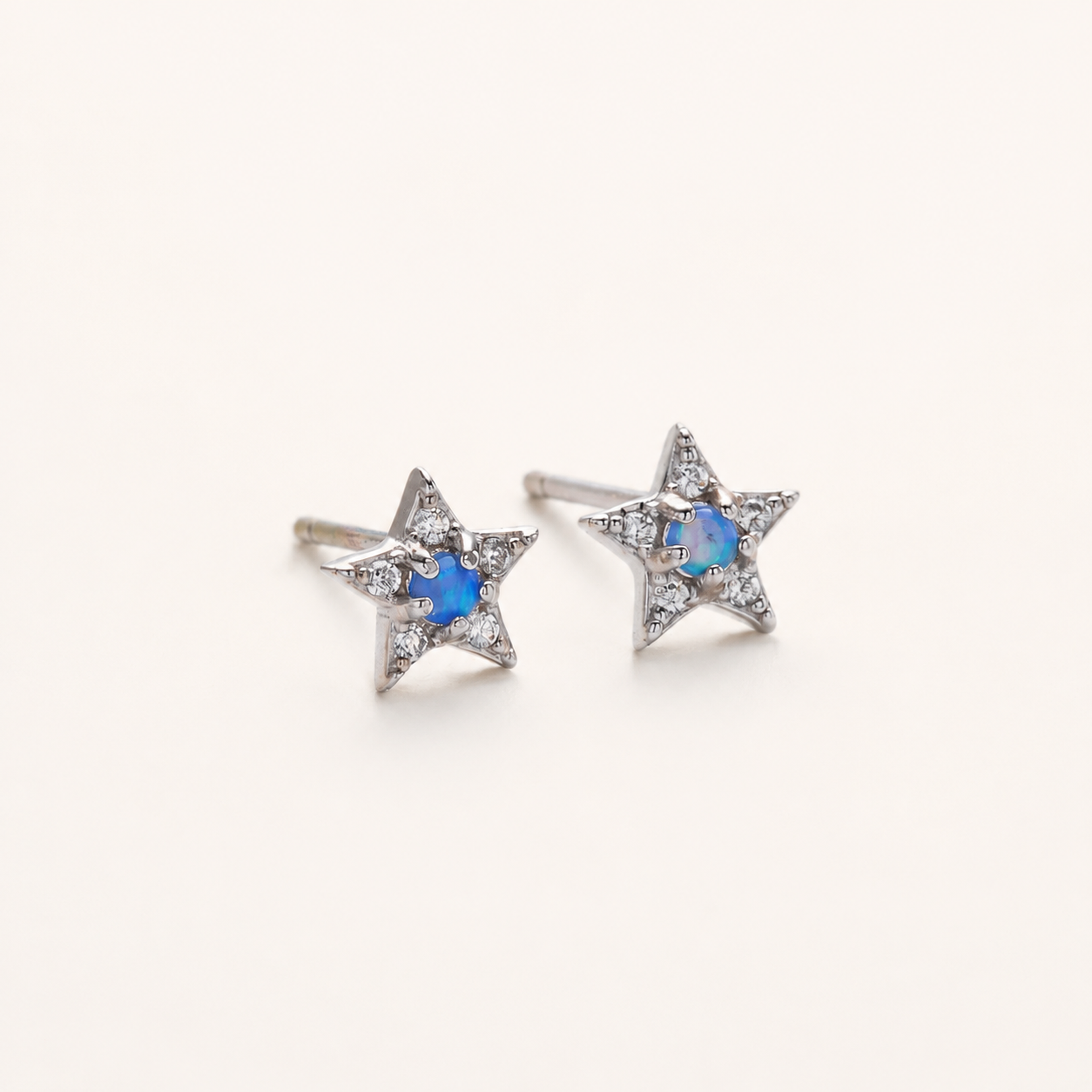 Sterling Silver Blue Opal Star Stud Earrings detail view