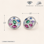 Sterling Silver Colorful Round Zirconia Stud Earrings - Platinum