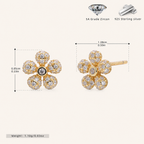 Sterling Silver Flower Zirconia Stud Earrings - Gold