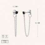 Sterling Silver Turquoise Chain Threader Earrings - Platinum / Black