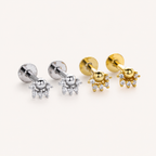 Sterling Silver Zirconia Ball Flat Back Earrings detail view