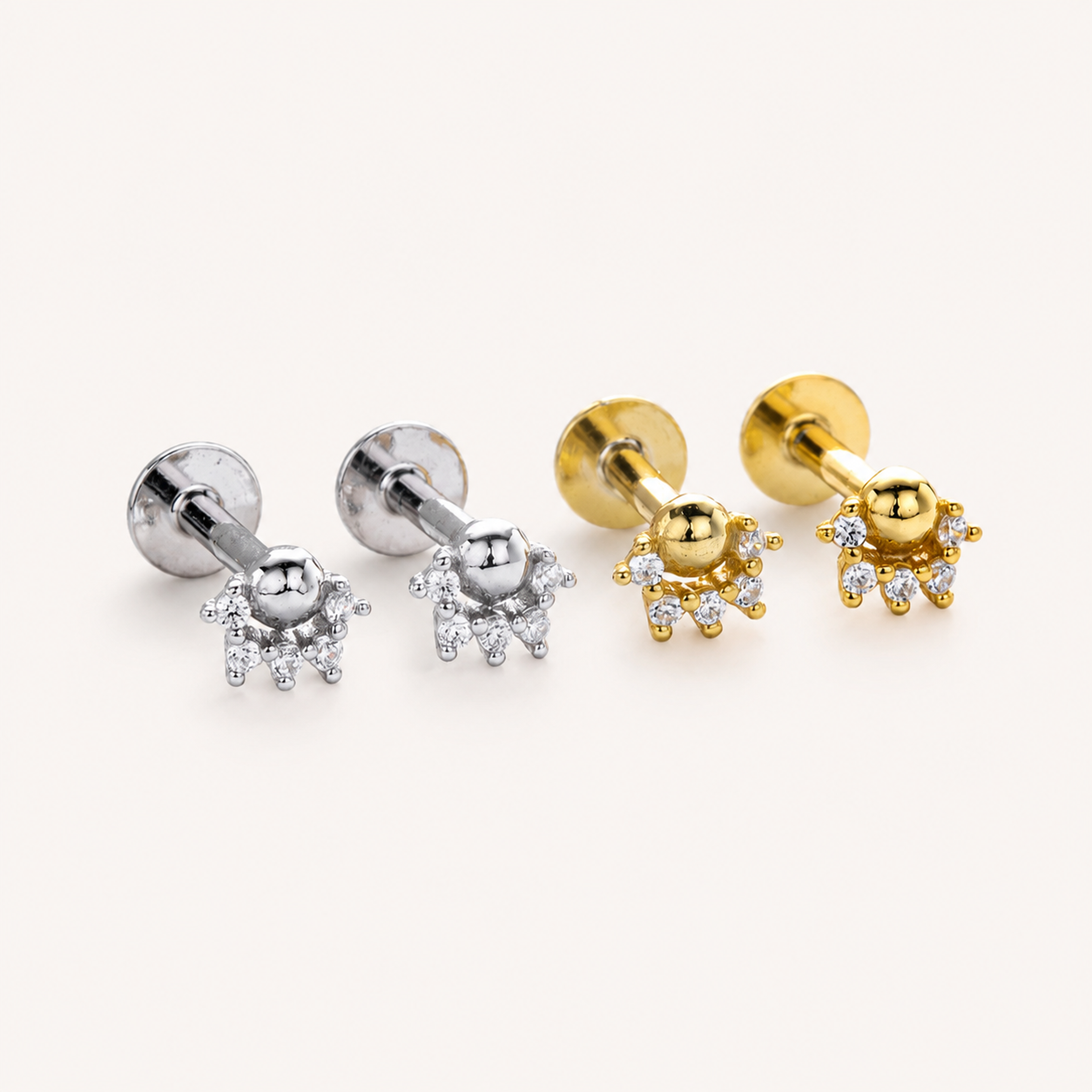 Sterling Silver Zirconia Ball Flat Back Earrings detail view