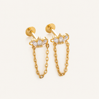 Sterling Silver Zirconia Chain Drop Flat Back Earrings detail