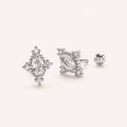 Sterling Silver Vintage Emerald-Cut Zirconia Flat Back Earrings detail