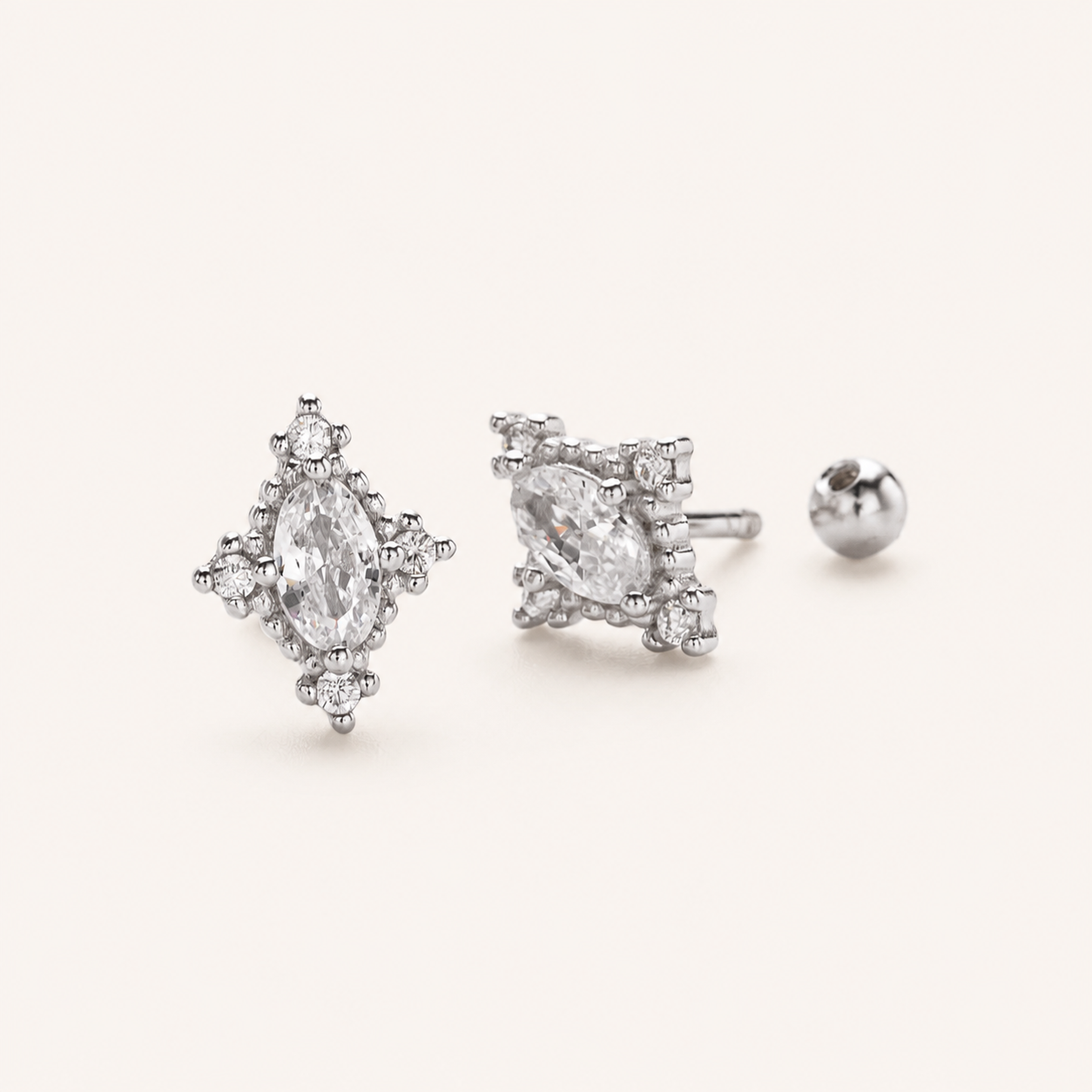 Sterling Silver Vintage Emerald-Cut Zirconia Flat Back Earrings detail