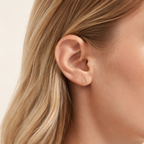 Sterling Silver Inverted Triangle Zirconia Stud Earrings worn on the ear