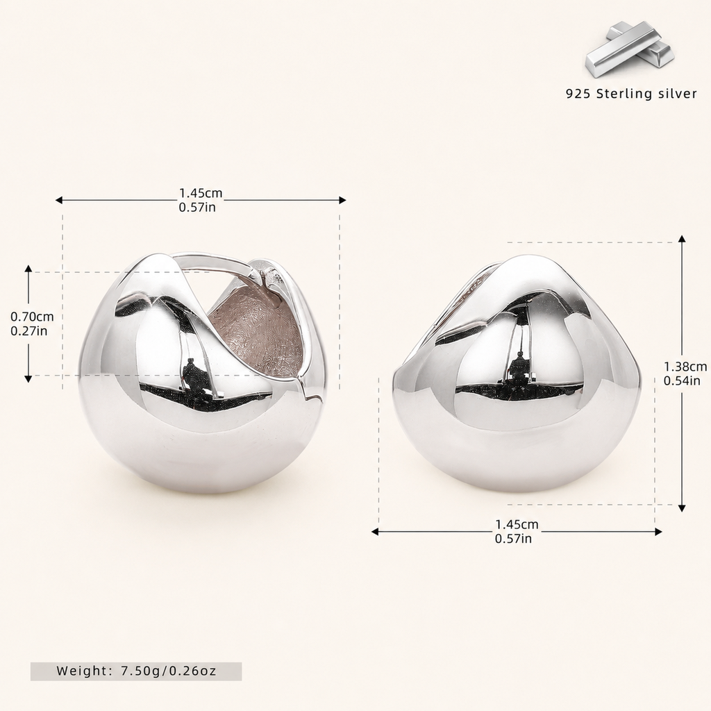 Sterling Silver Ball Bead Hoop Earrings - Platinum