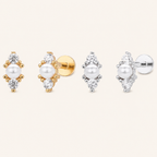 Sterling Silver Irregular Zirconia Pearl Flat Back Earrings