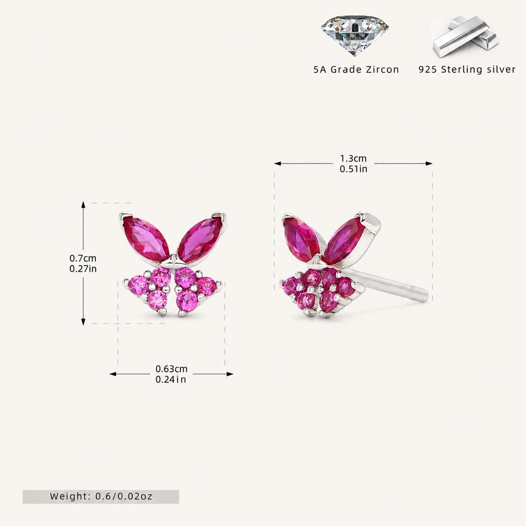 Sterling Silver Zirconia Butterfly Stud Earrings - Platinum
