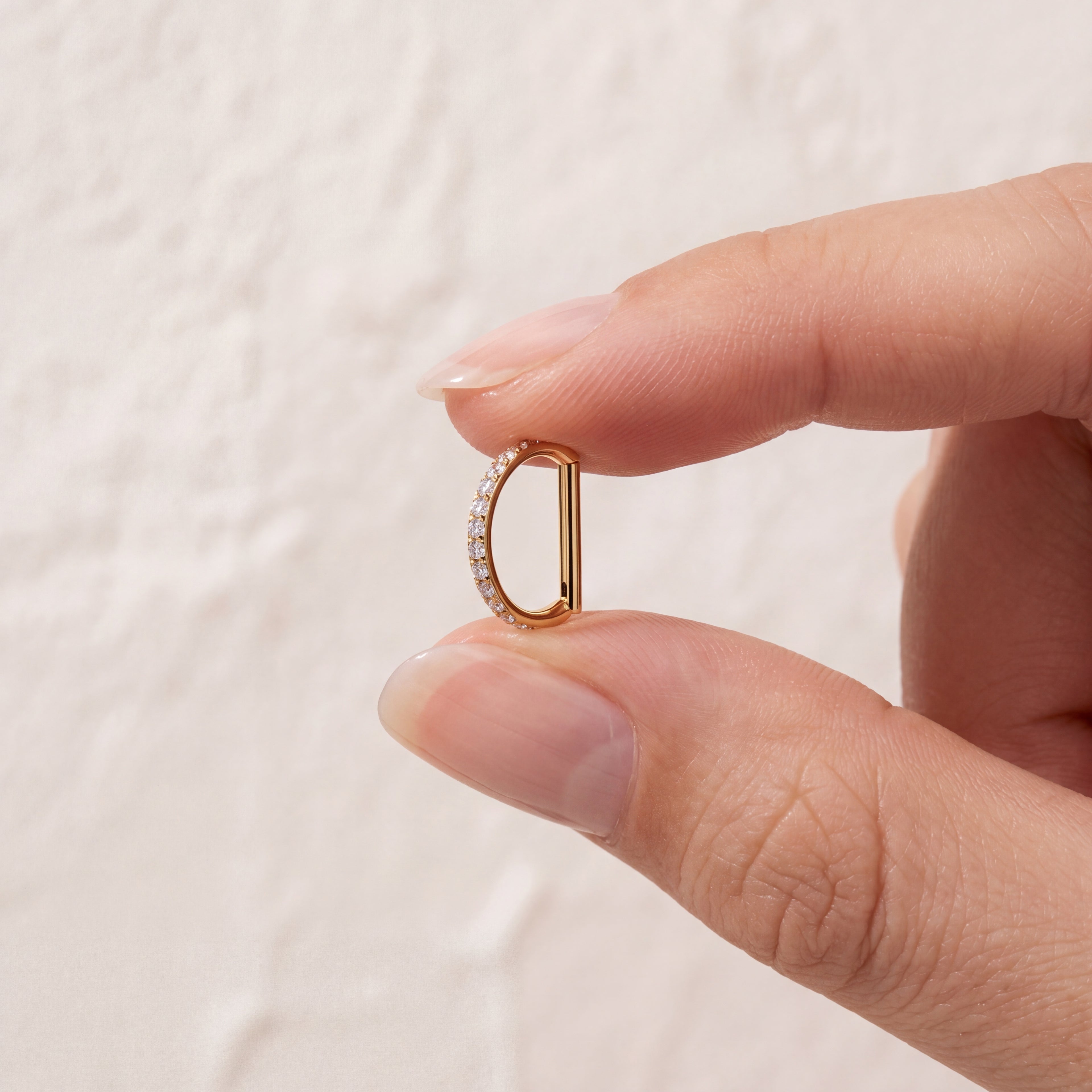 Crystal D-Shape Titanium Hoop Earrings - image 4