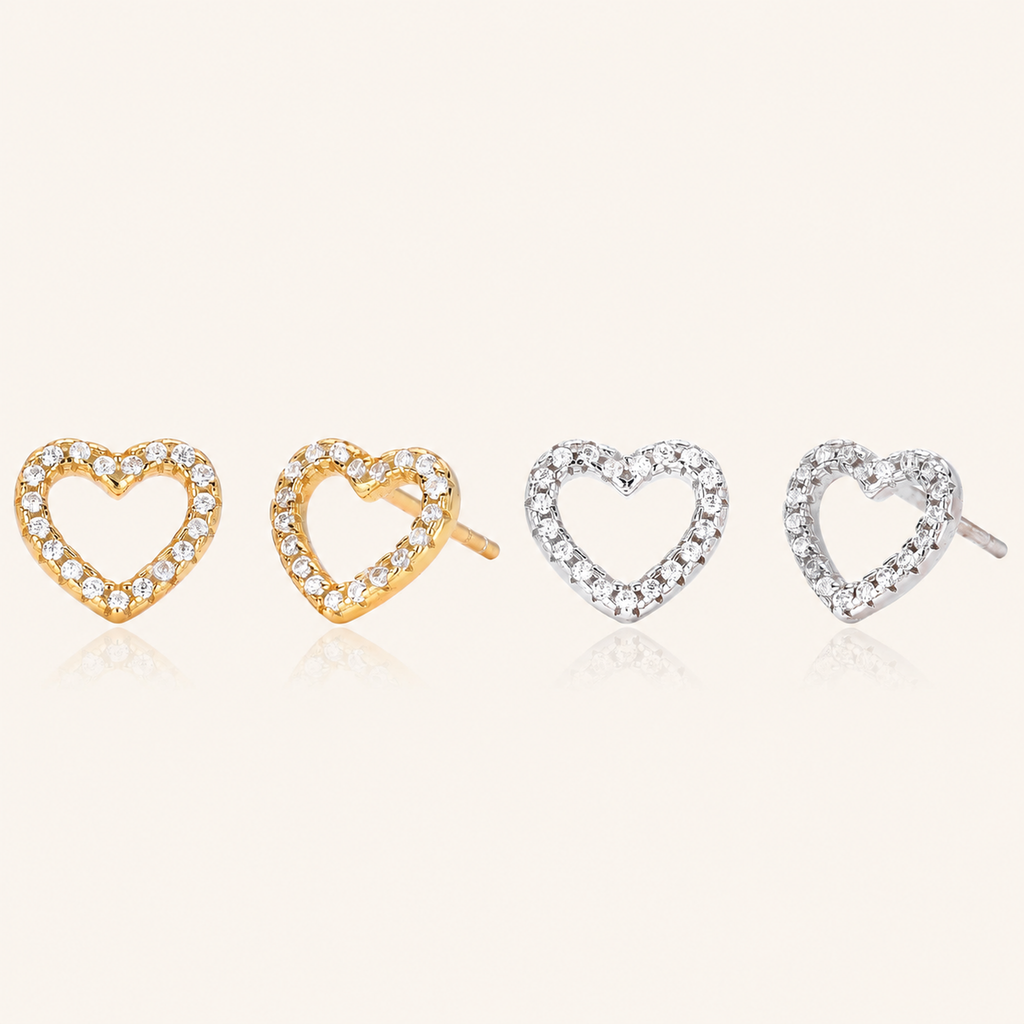 Sterling Silver Zirconia Heart Stud Earrings