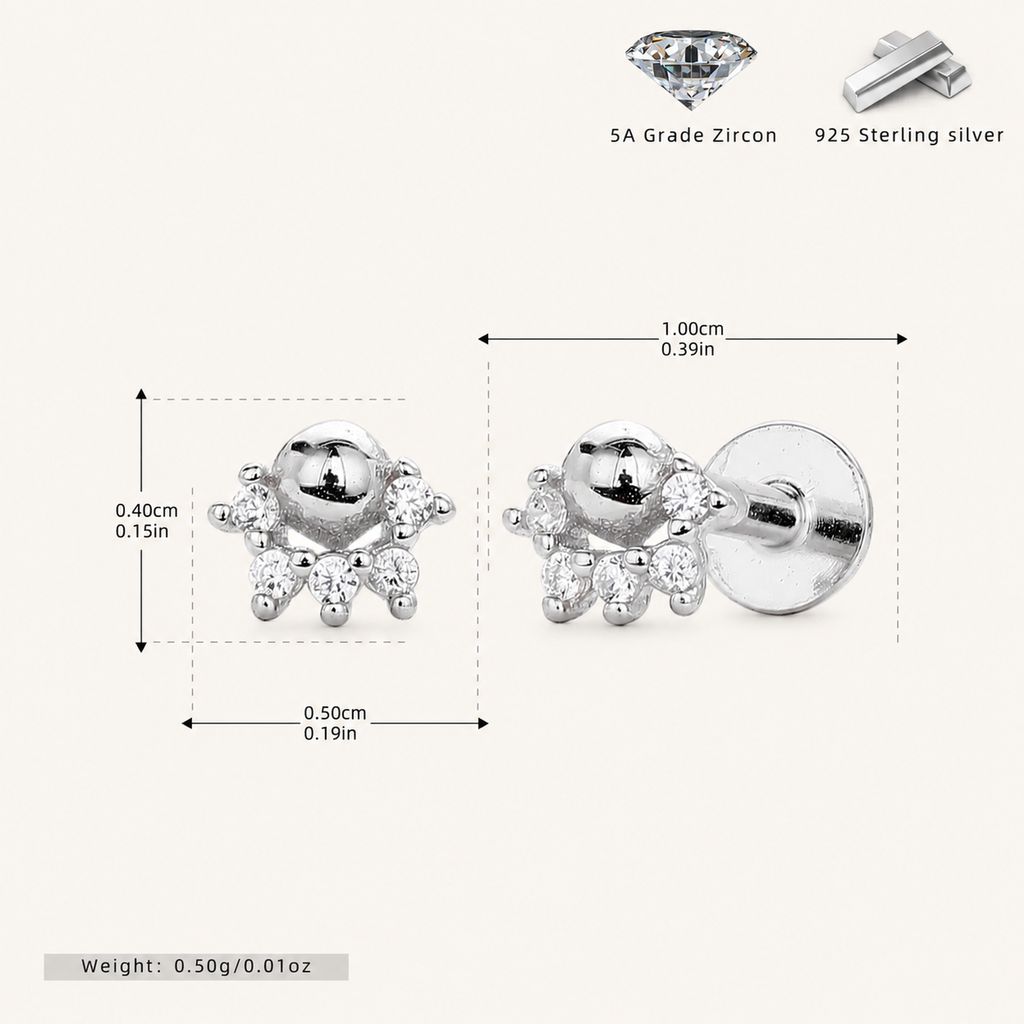 Sterling Silver Zirconia Ball Flat Back Earrings - Platinum