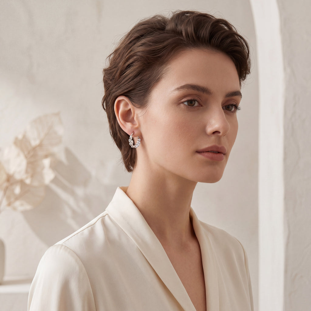 Olive Branch Crystal Titanium Hoop Earrings - image 3