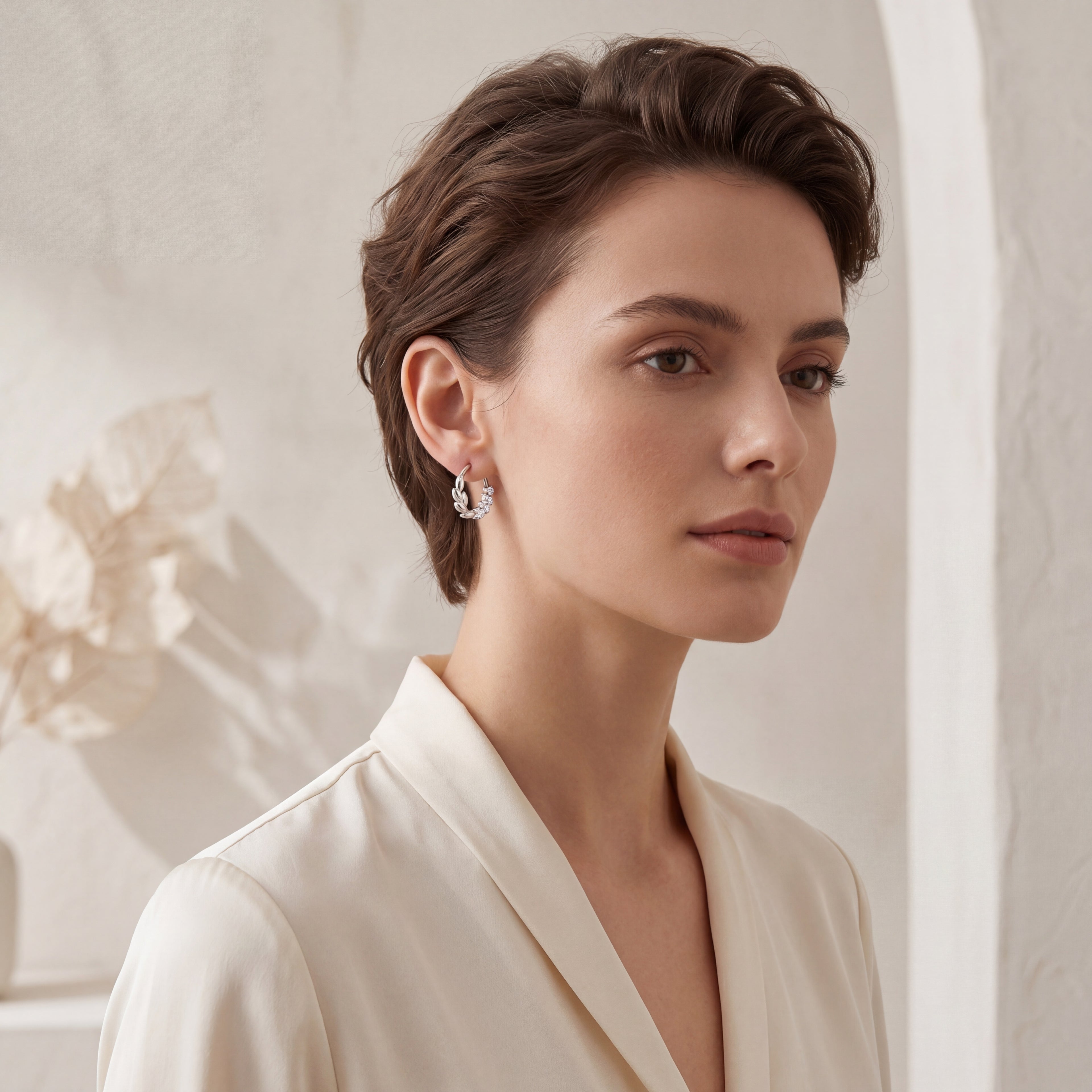 Olive Branch Crystal Titanium Hoop Earrings - image 3