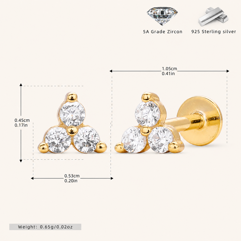 Sterling Silver Pave Zirconia Flower Flat Back Earrings - Gold