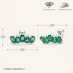 Sterling Silver Emerald-Green Teardrop Zirconia Flat Back Earrings - Platinum / Green