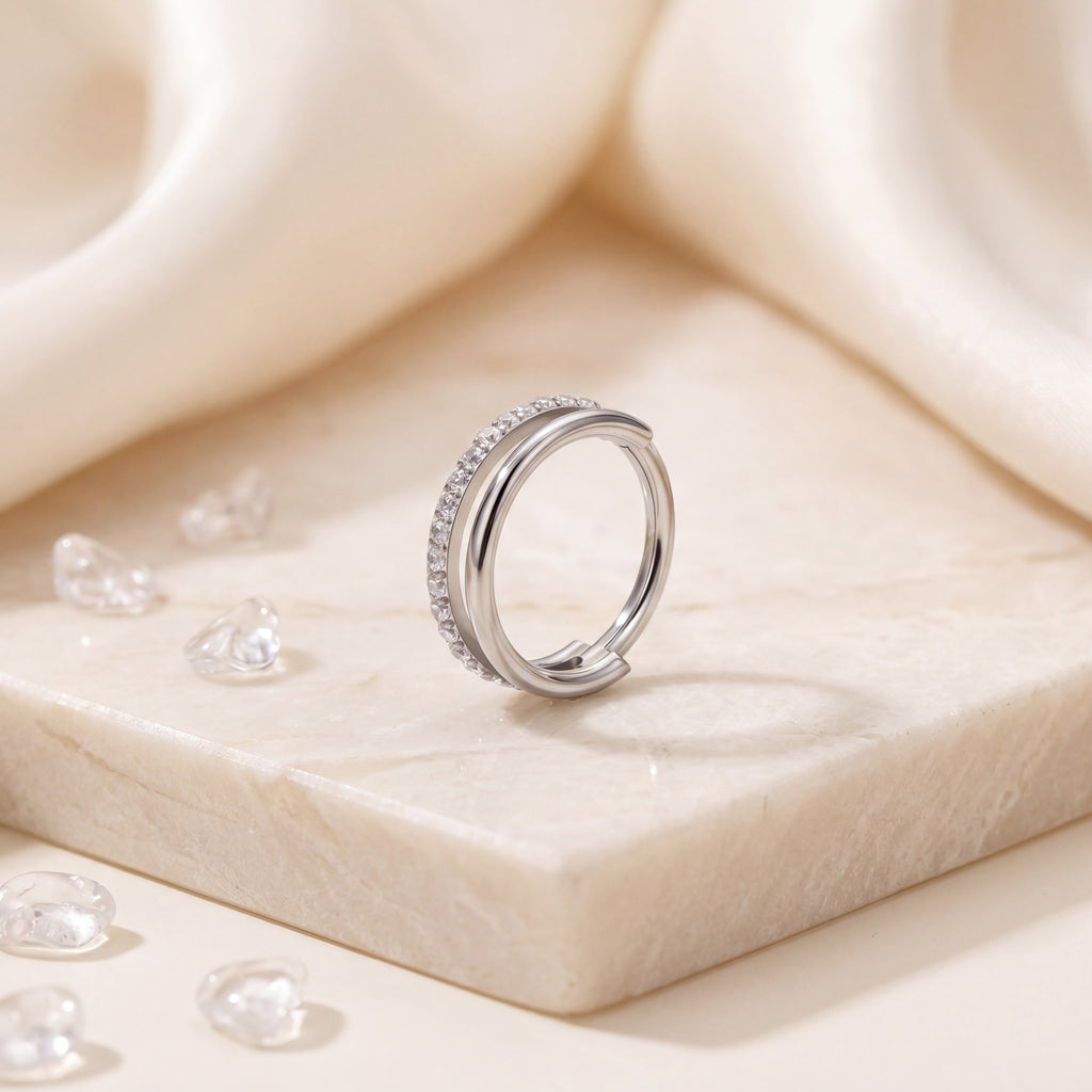 Single Row Crystal Titanium Hoop Earrings - image 5