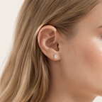 Sterling Silver Bold Square Zirconia Stud Earrings worn on the ear