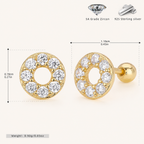 Sterling Silver Twisted Zirconia Circle Flat Back Earrings - Gold