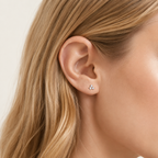 Sterling Silver Clover Zirconia Flat Back Earrings worn on the ear