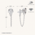 Sterling Silver Zirconia Flower Tassel Drop Stud Earrings - Platinum