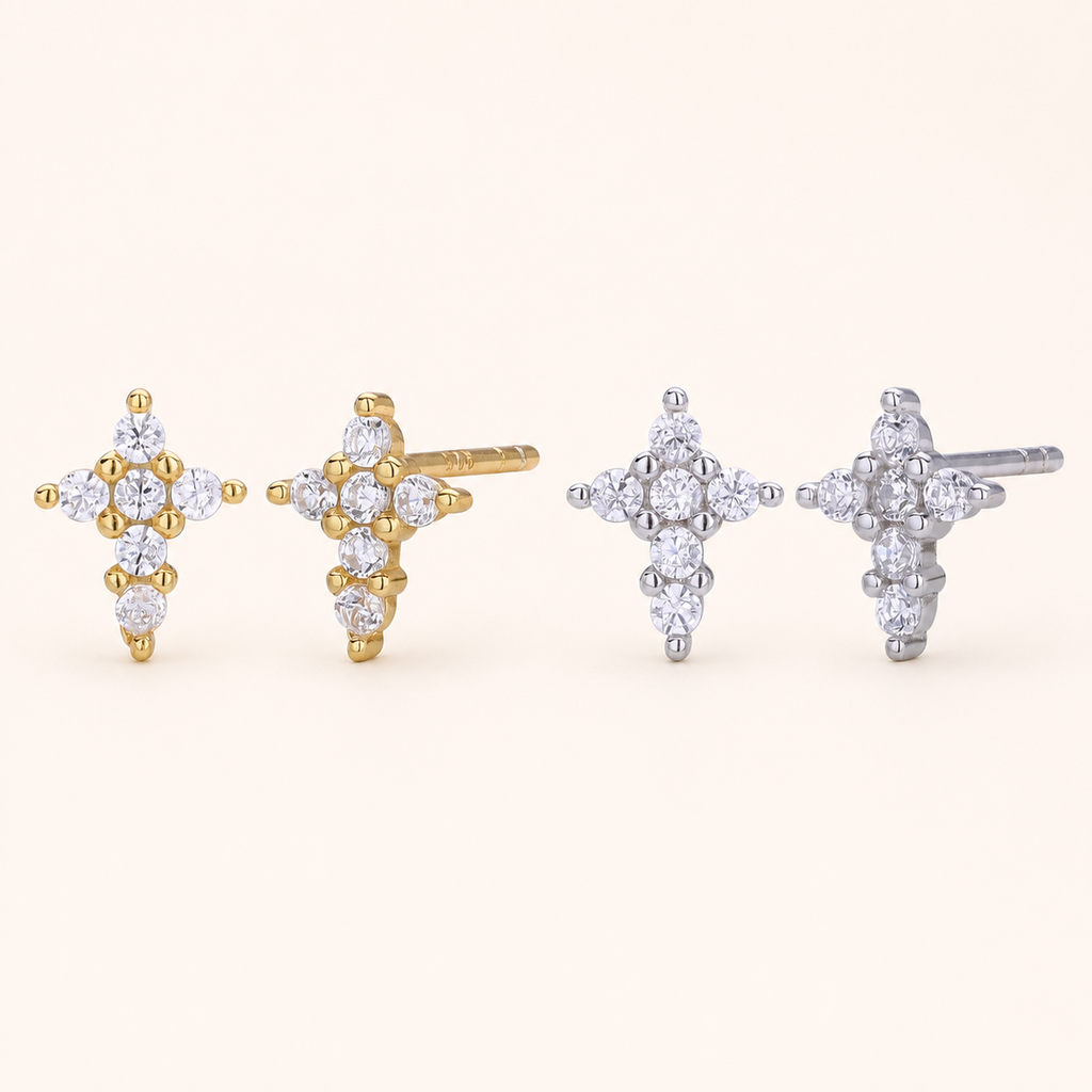 Sterling Silver Zirconia Cross Stud Earrings