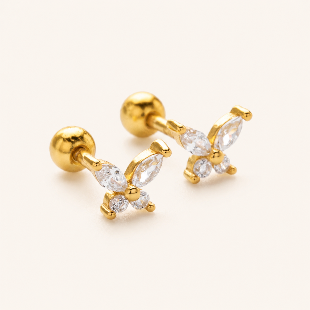 Sterling Silver Butterfly Zirconia Flat Back Earrings detail