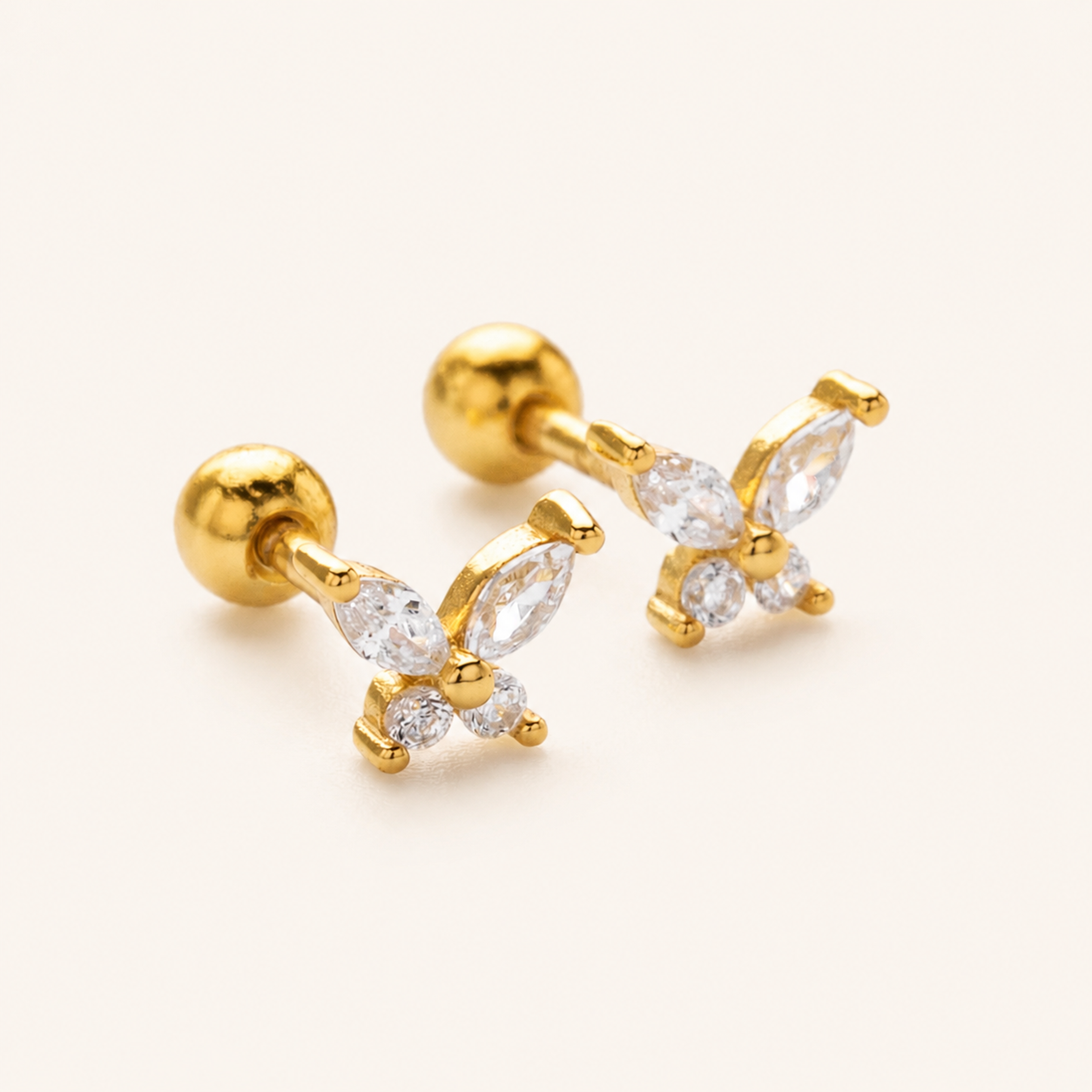 Sterling Silver Butterfly Zirconia Flat Back Earrings detail