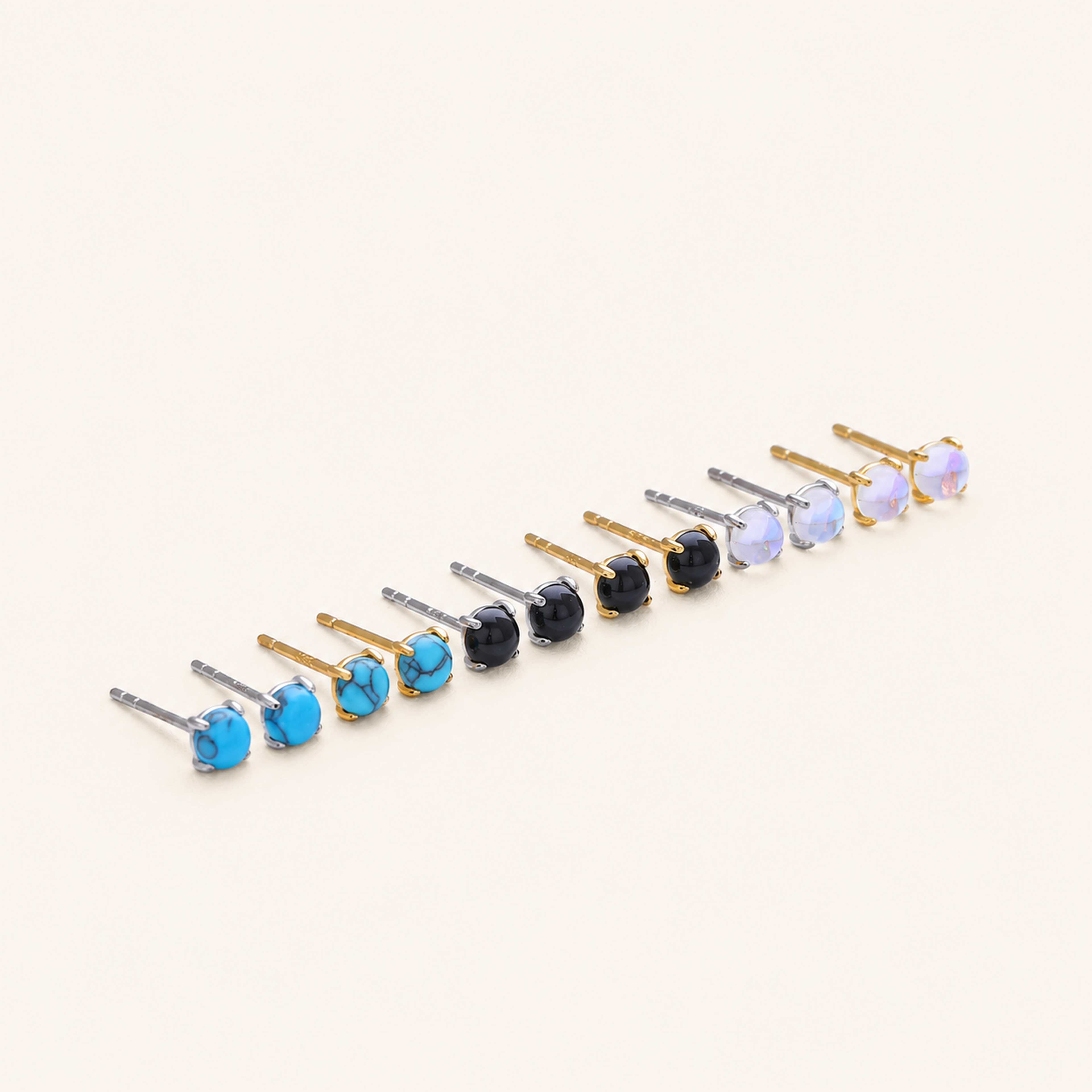 Sterling Silver Gemstone Solitaire Stud Earrings detail