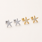 Sterling Silver Starfish Zirconia Flat Back Earrings detail