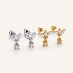 Sterling Silver Zirconia Leaf Drop Flat Back Earrings detail