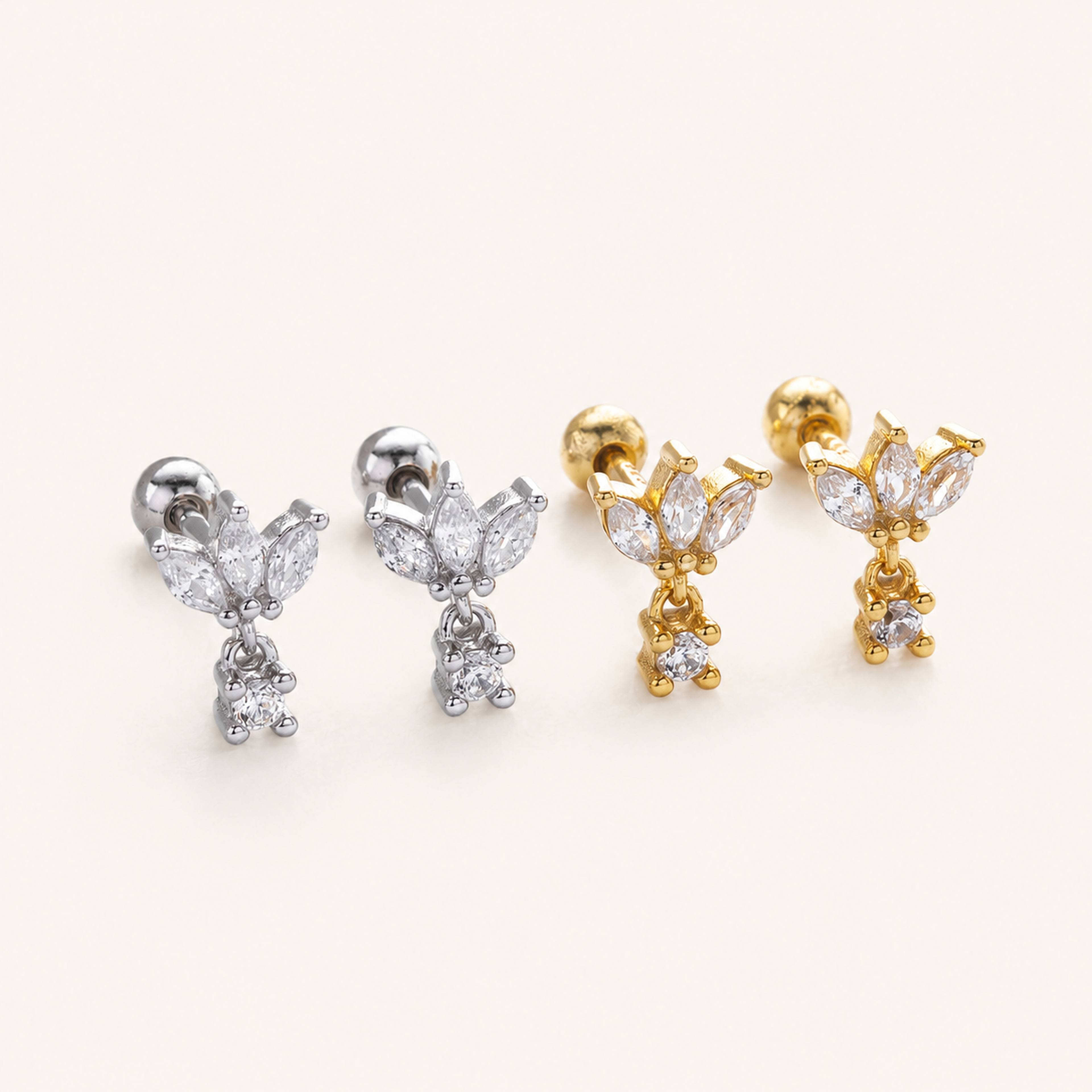 Sterling Silver Zirconia Leaf Drop Flat Back Earrings detail