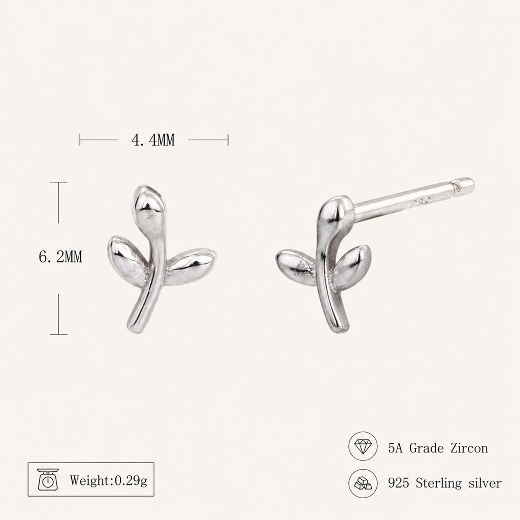 Sterling Silver Leaf Stud Earrings - Platinum