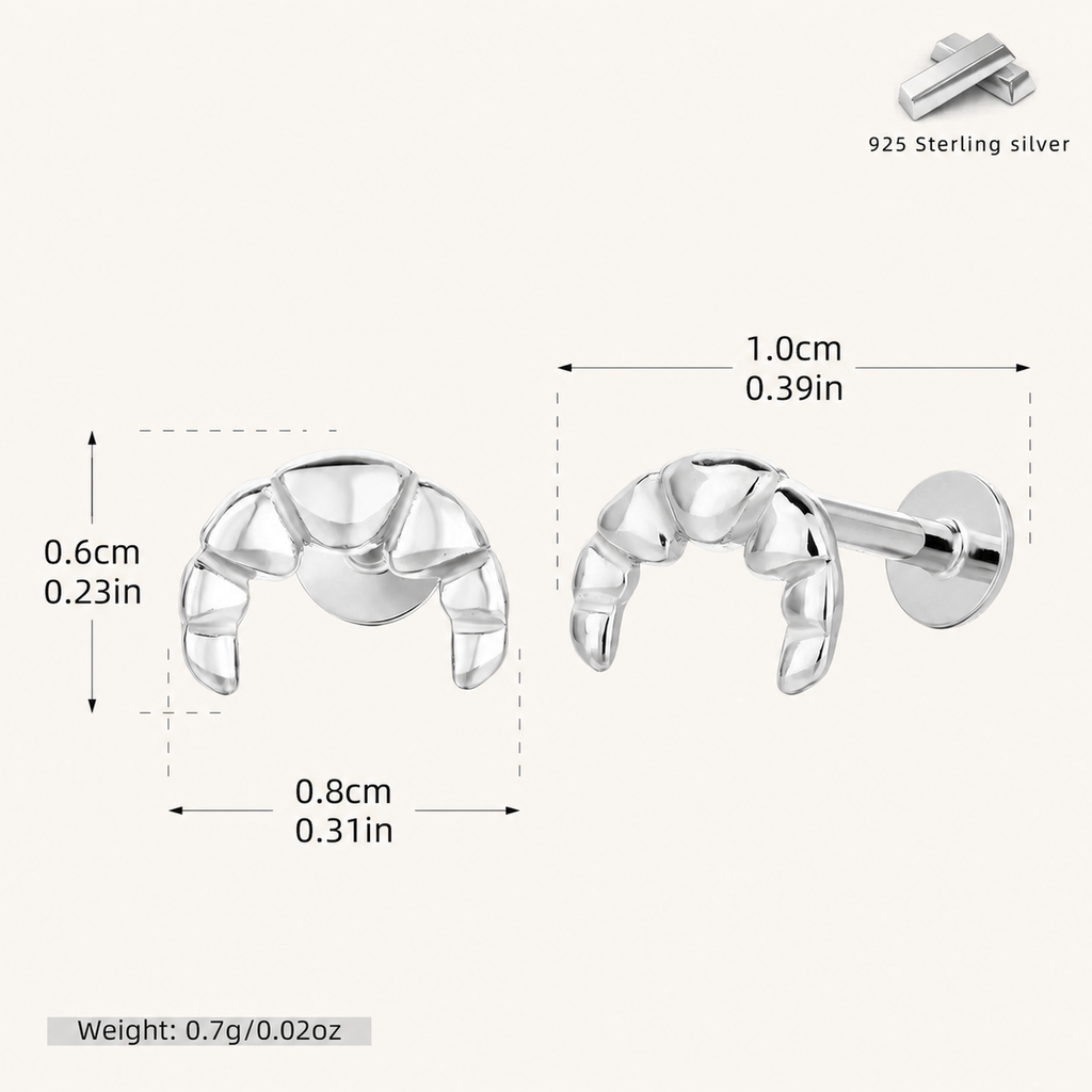 Sterling Silver Croissant Twist Flat Back Earrings - Platinum