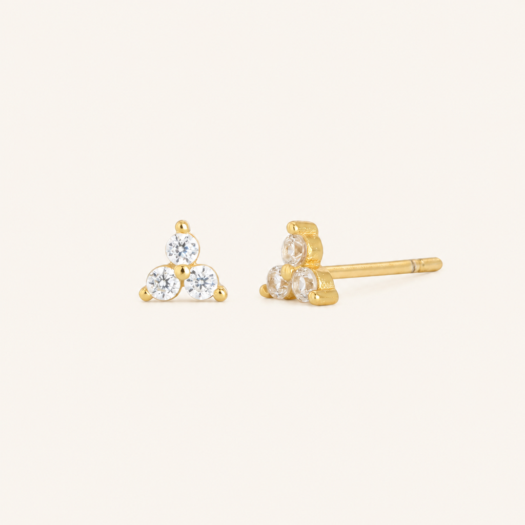 Sterling Silver Triangle Zirconia Stud Earrings detail view