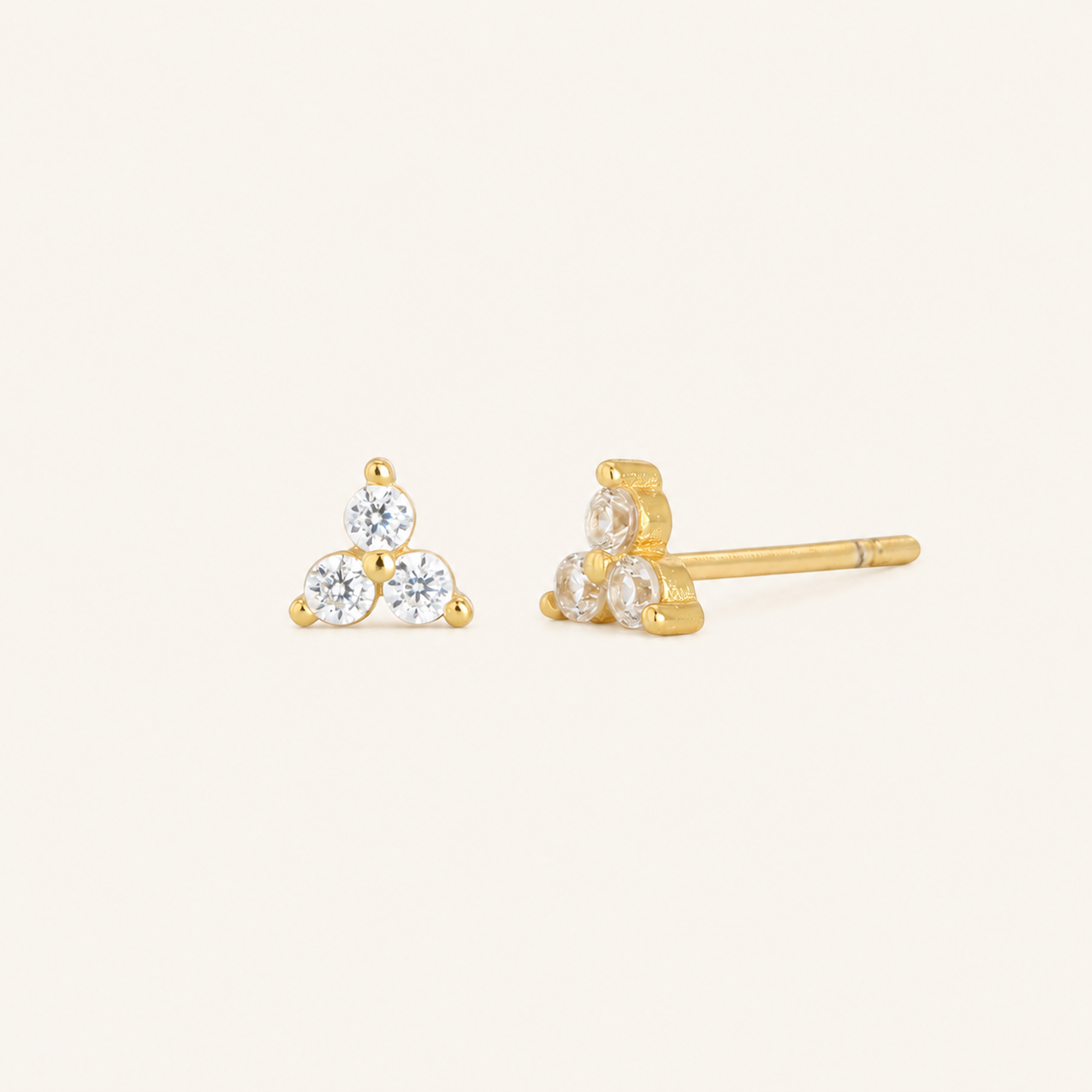 Sterling Silver Triangle Zirconia Stud Earrings detail view