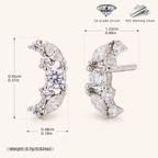 Sterling Silver Zirconia Moon Stud Earrings - Platinum