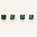 Sterling Silver Square Emerald-Green Zirconia Stud Earrings
